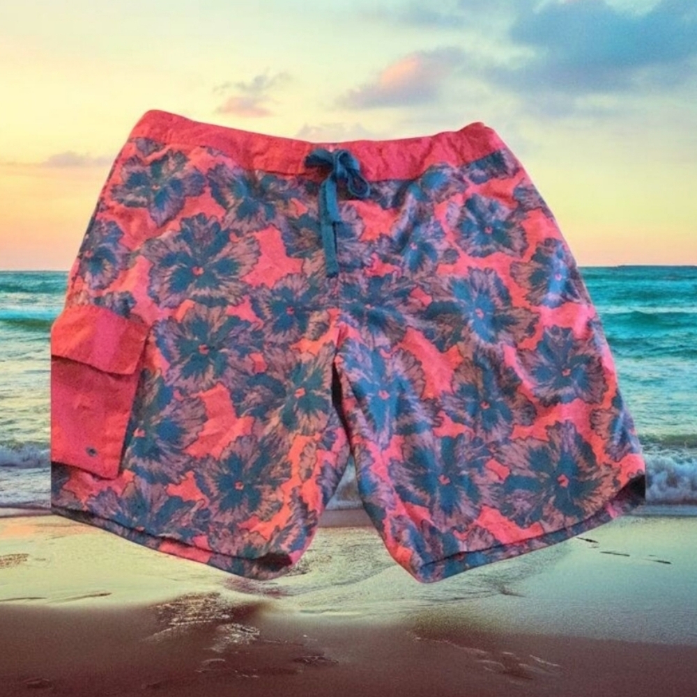 Red Camel board shorts pink blue 36W 🏖 pockets bright color